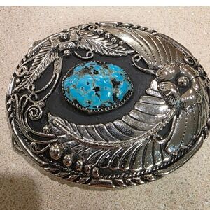 S.S.I. 88 Belt Buckle Silver Blue Genuine Turquoise Native Western USA, EUC